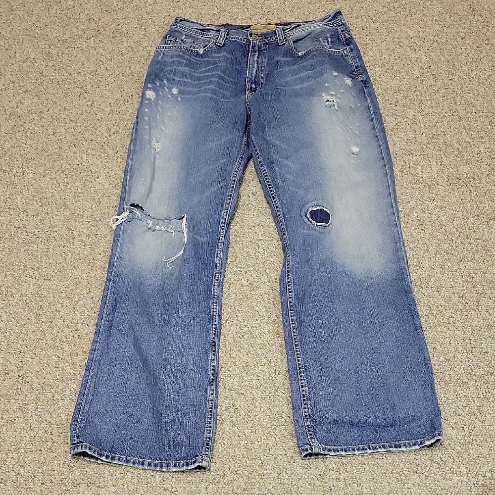 BKE San Antonio Distressed Relaxed Jeans, Men's 33R Medium Blue.